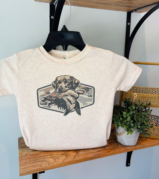Hunting Dog with Bird on Plaque on Oatmeal