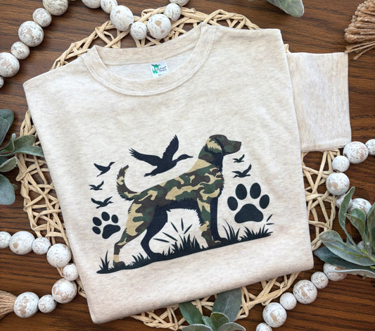 Hunting Dog with Ducks on Oatmeal