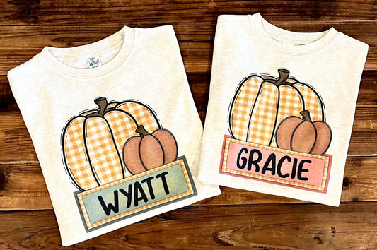 Boy or Girl Plaid Pumpkin with Name