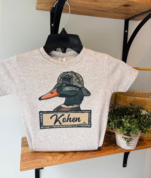 Mallard with Camo Hat with Name Box on Grey