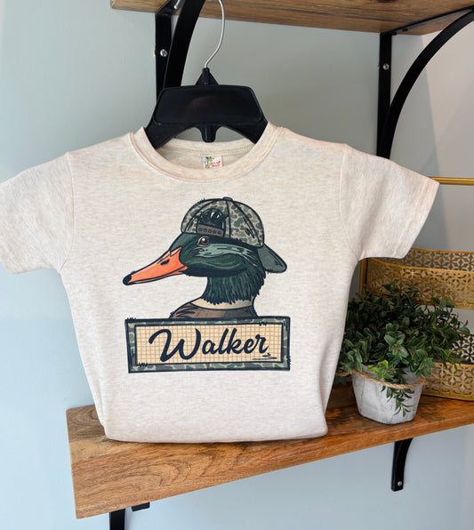 Mallard with Camo Hat with Name Box on Oatmeal