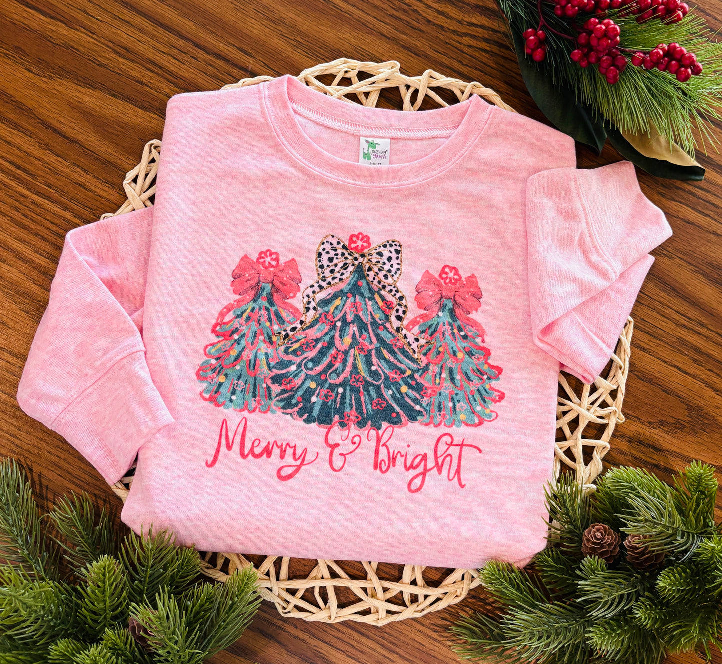 Merry & Bright Tree Trio on Pink