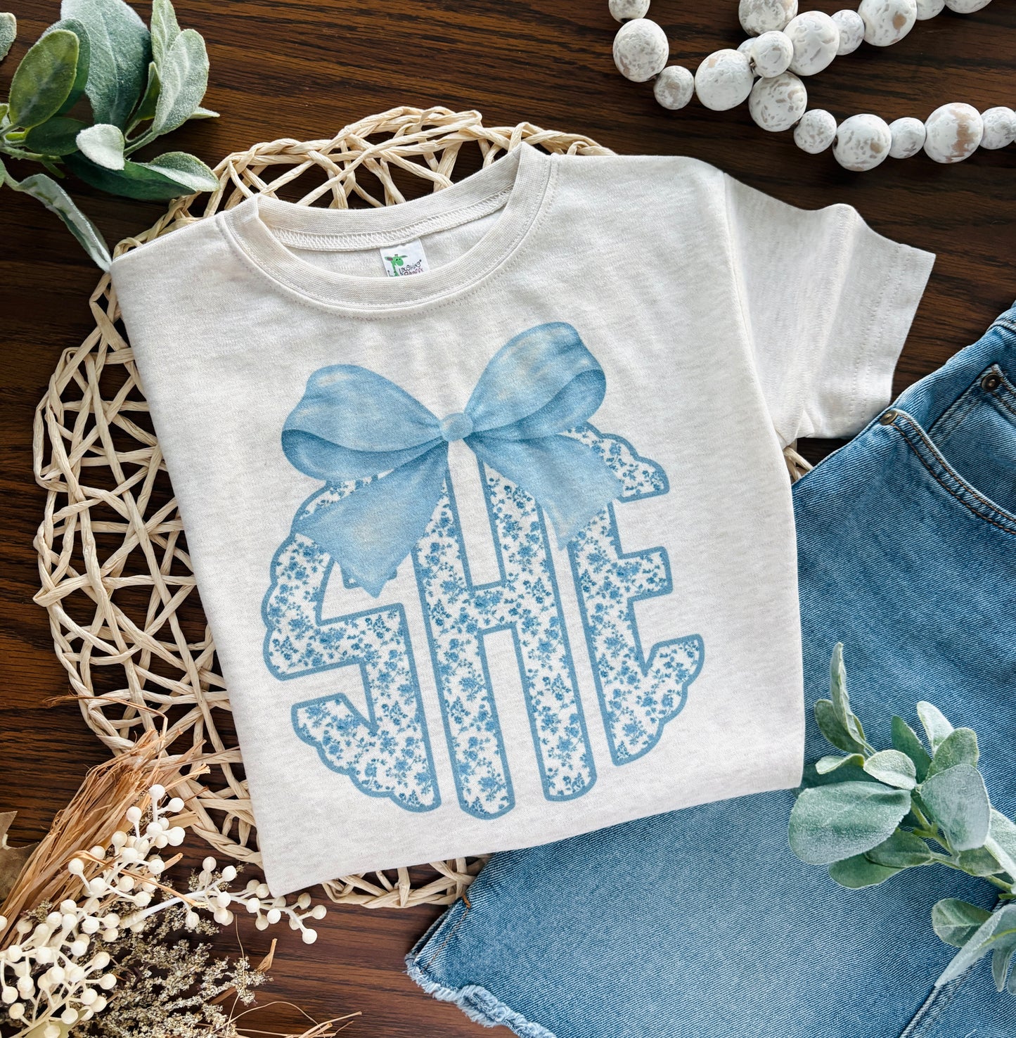 Preppy Blue Floral Monogram
