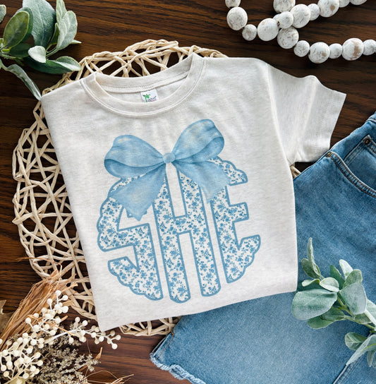 Preppy Blue Floral Monogram