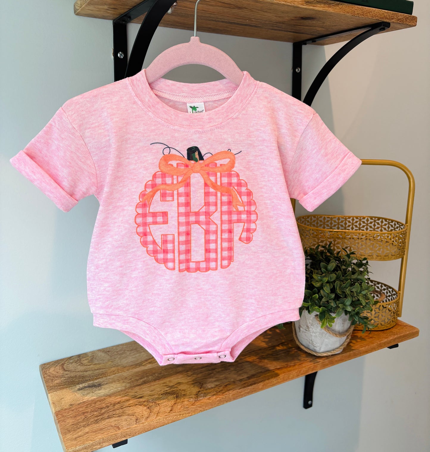 Pink Gingham Pumpkin Monogram on Pink