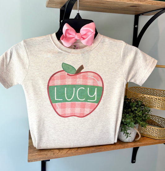 Pink Plaid Apple with Name