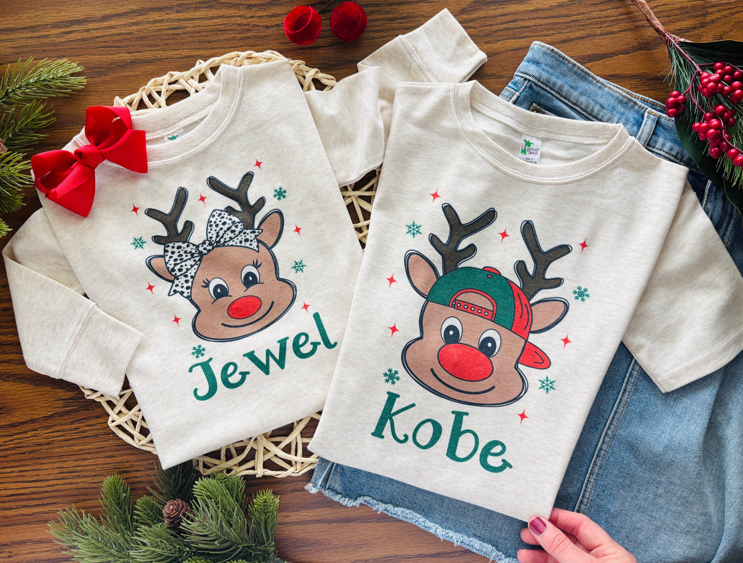 Girl Reindeer with Polka Dot Bow