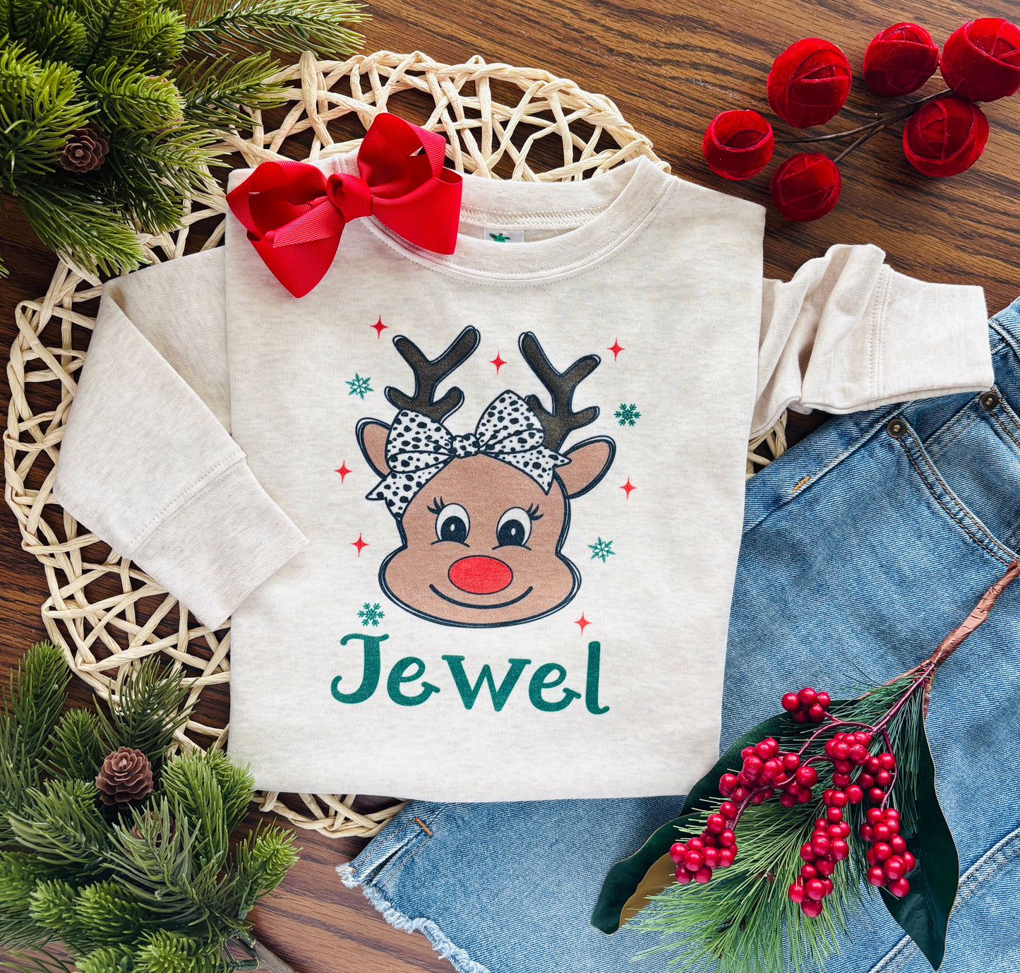 Girl Reindeer with Polka Dot Bow
