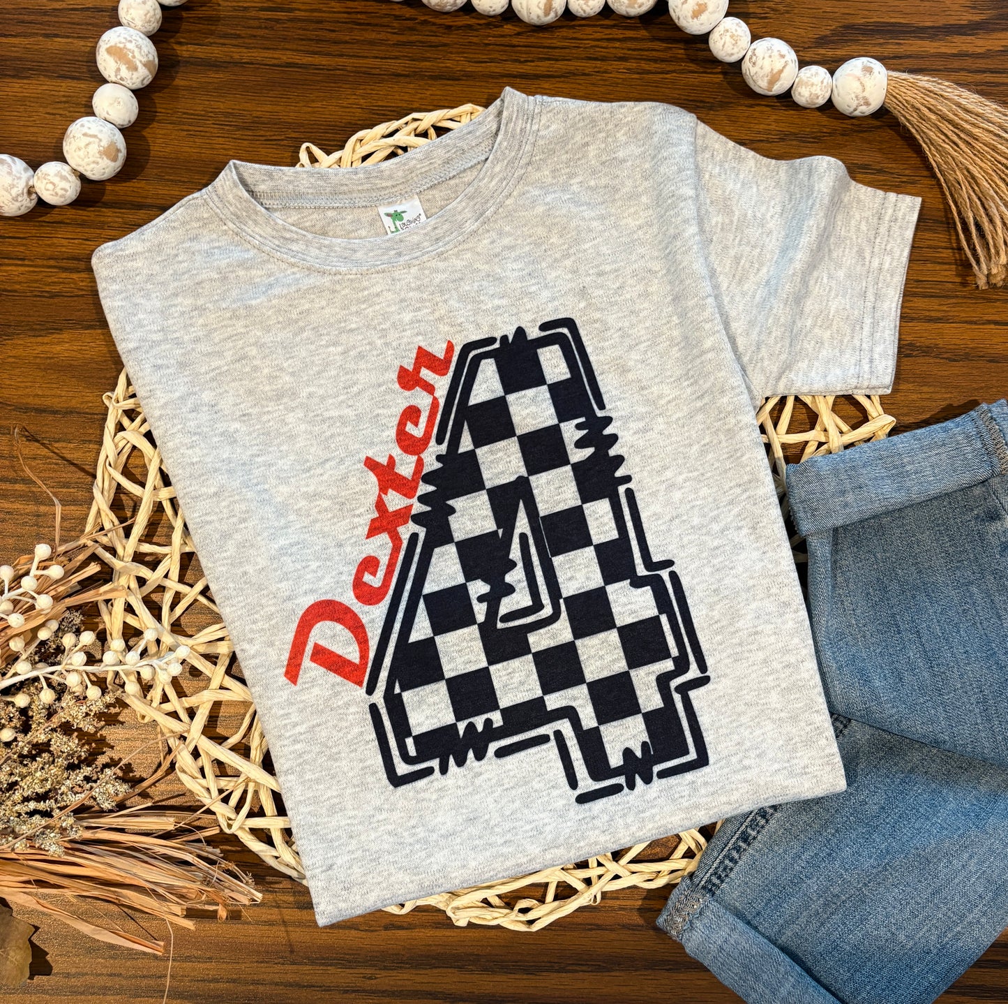 Racing Birthday Number and Name on Grey