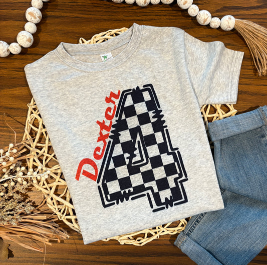 Racing Birthday Number and Name on Grey