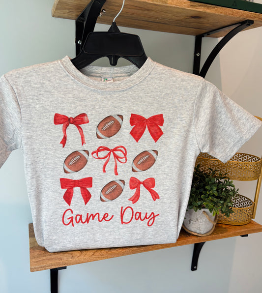 Red Bows Football Collage on Grey with or without Personalization