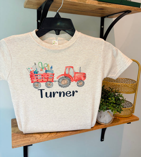 Red Tractor + School Supplies with or without Personalization