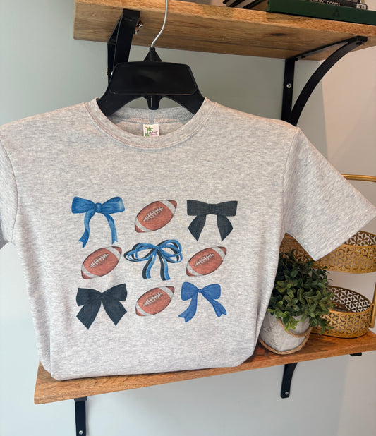 Royal Blue and Black Bows Football Collage on Grey with or without Personalization