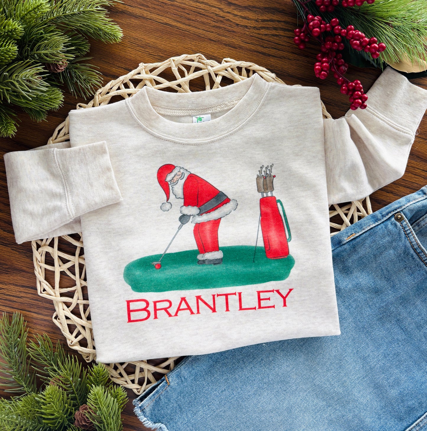 Santa Playing Golf with or without Name on Oatmeal