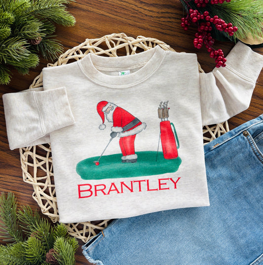 Santa Playing Golf with or without Name on Oatmeal