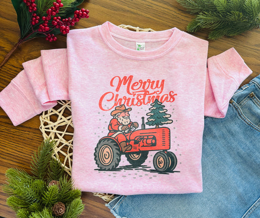 Santa on Tractor on Pink