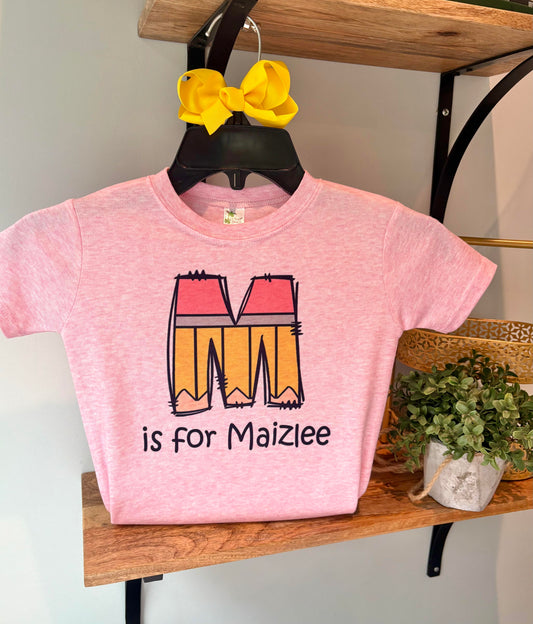 School Pencil Initial is for Name on Pink