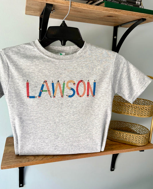 School Primary Colored Pencils Custom Name on grey