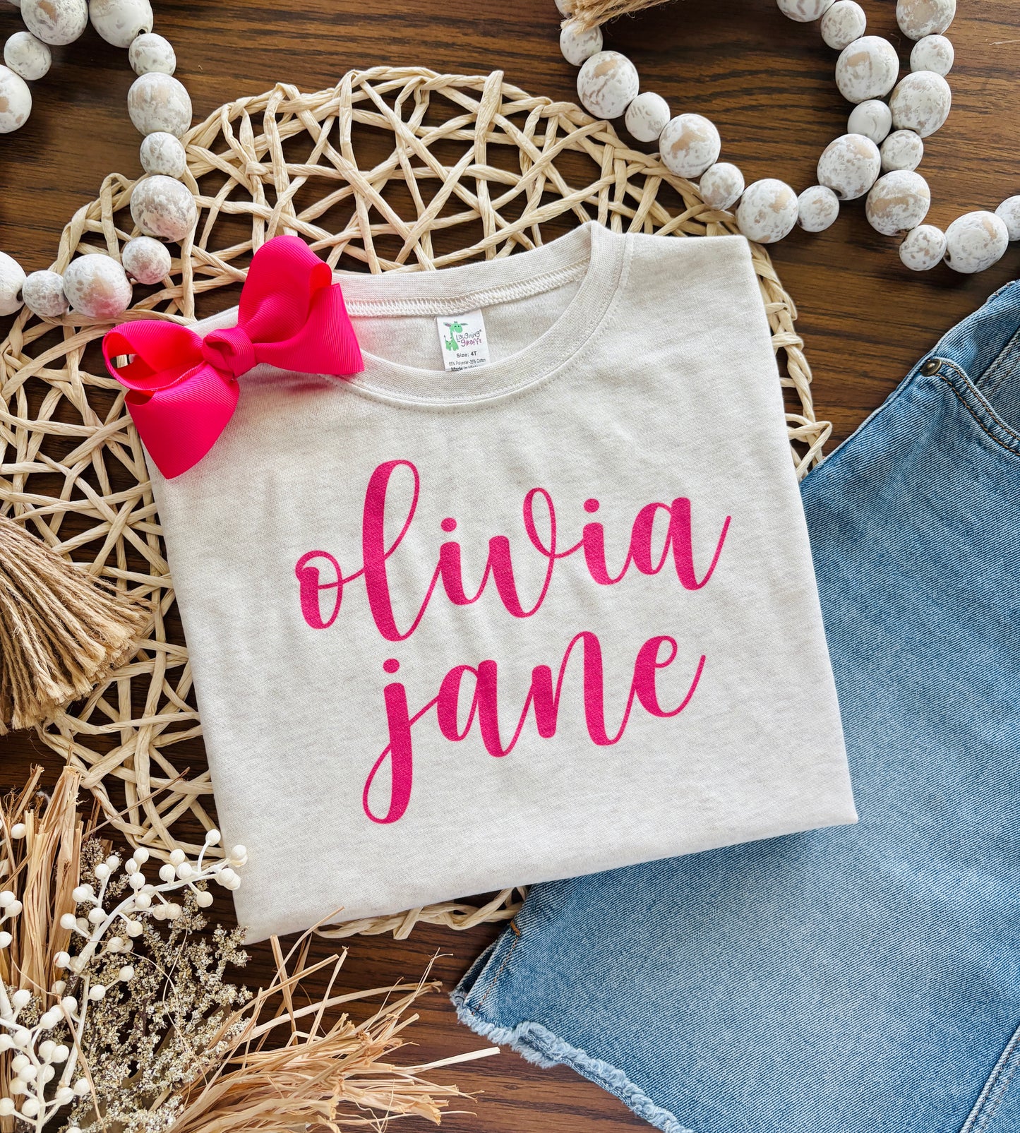 Script Name - Pink on Oatmeal