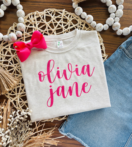 Script Name - Pink on Oatmeal