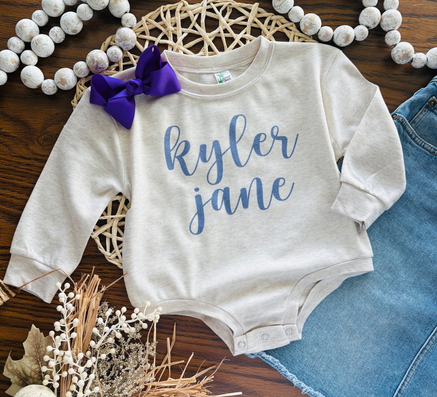 Script Name - Purple on Oatmeal