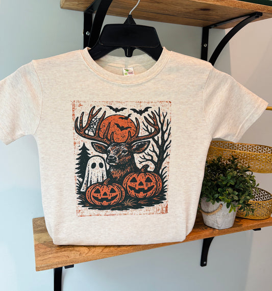 Spooky Deer, Ghost, Pumpkin on Oatmeal