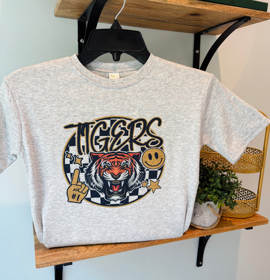 Tigers Check Circle Black and Gold on Grey