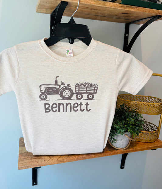 Tractor with Hay with or without Personalization on Oatmeal