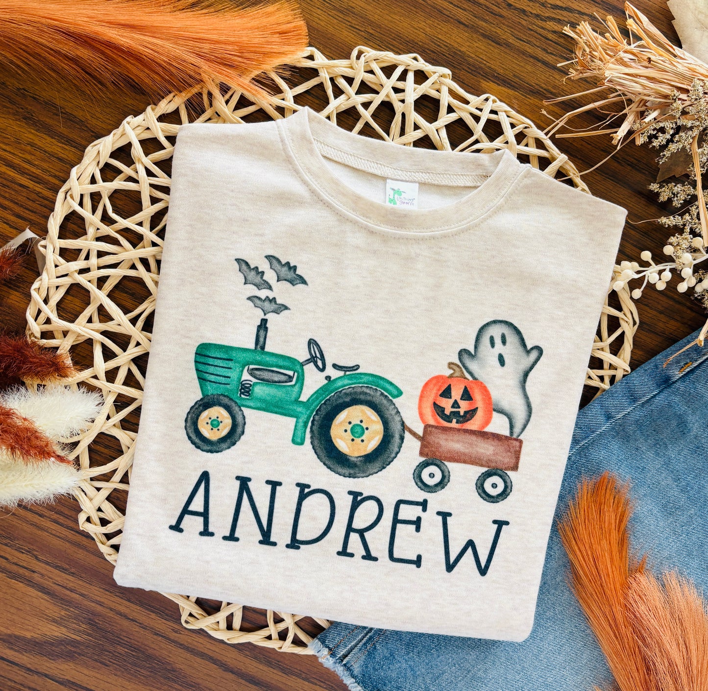 Tractor with Pumpkins and Ghost with or without Personalization