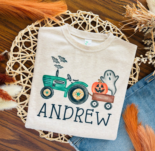 Tractor with Pumpkins and Ghost with or without Personalization