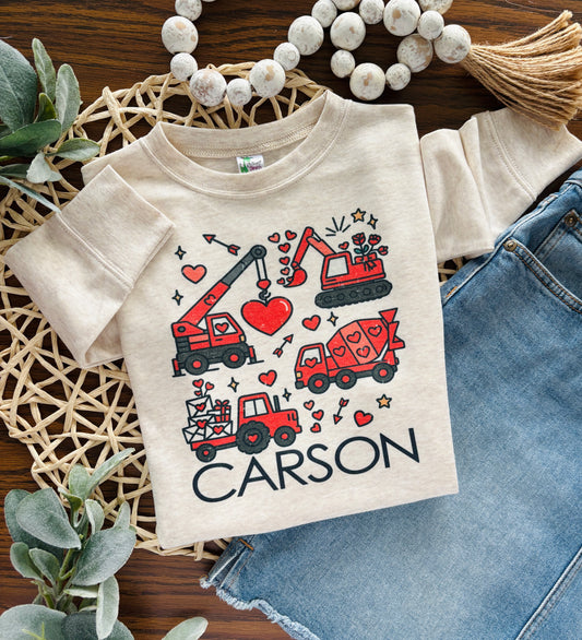 Valentine Construction Trucks with or without name on Oatmeal