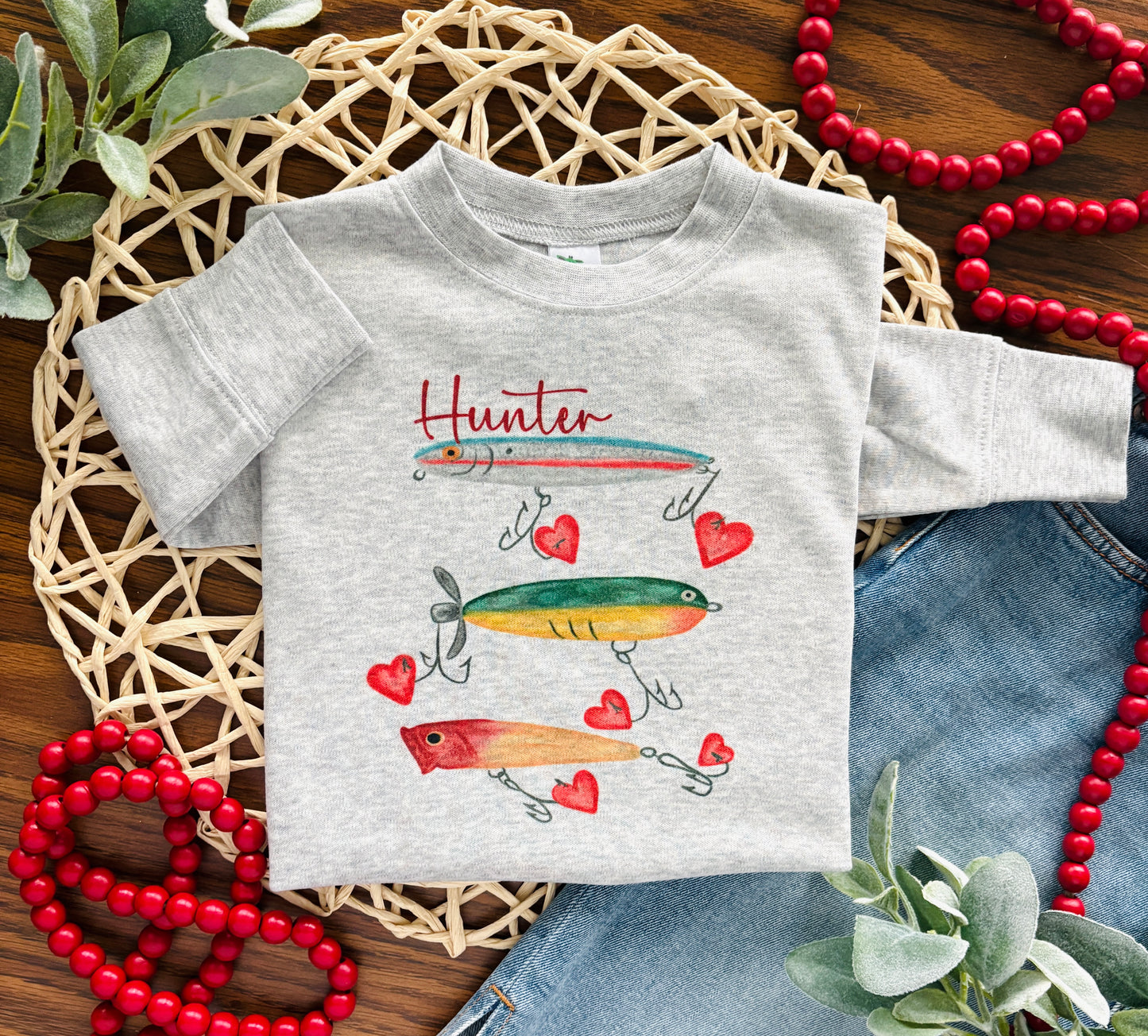 Valentine Fishing Lures with or without name on Grey