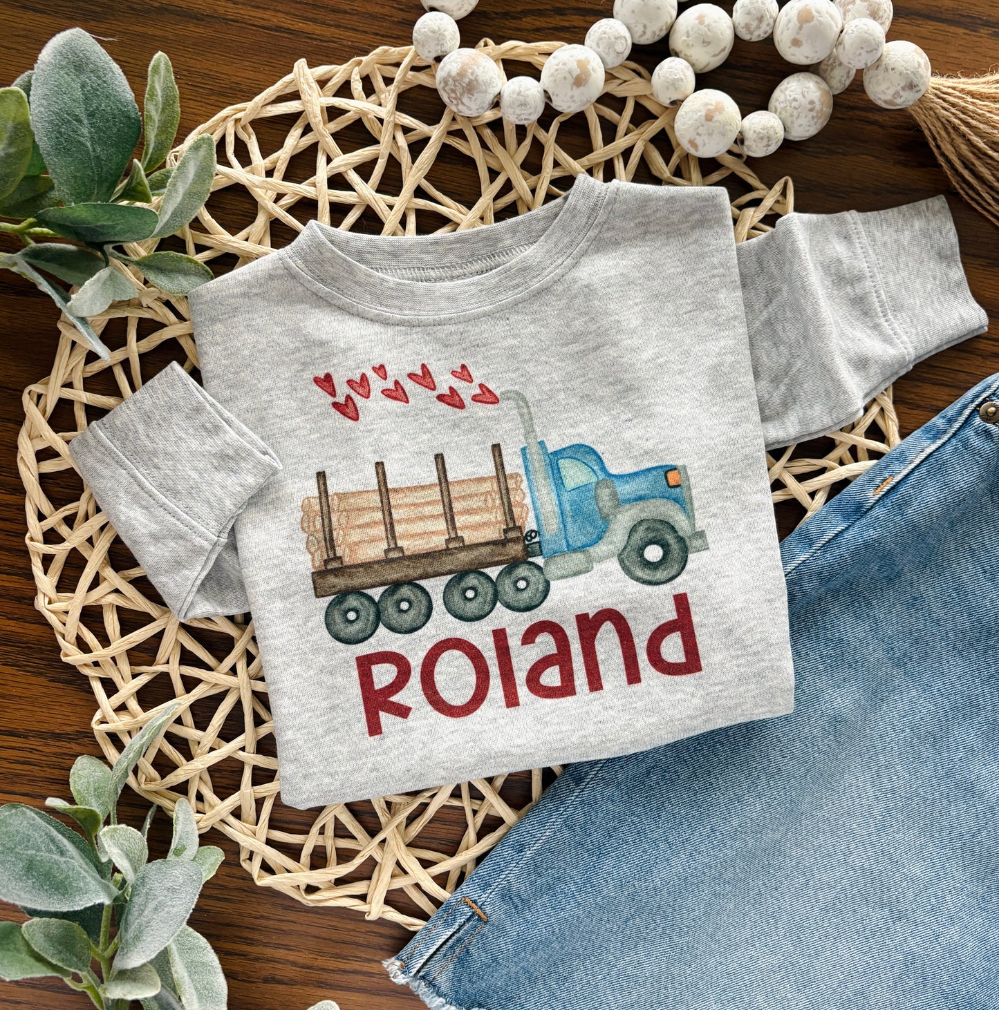 Valentine Log Truck with or without name on Grey