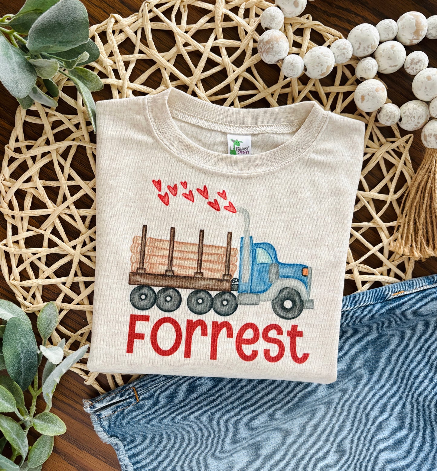 Valentine Log Truck with or without name on Oatmeal
