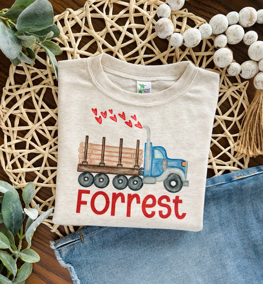 Valentine Log Truck with or without name on Oatmeal