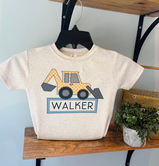 Yellow Gingham Backhoe with Name Box