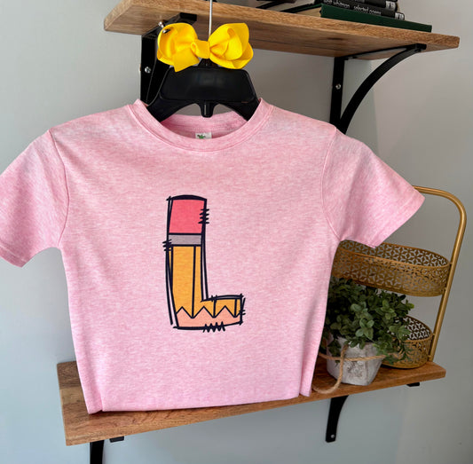 Yellow School Pencil Initial on Pink