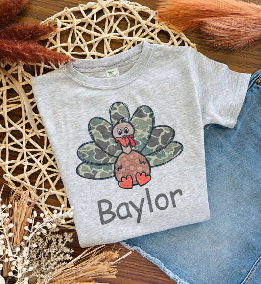 Camo Turkey with or without Personalization on Grey