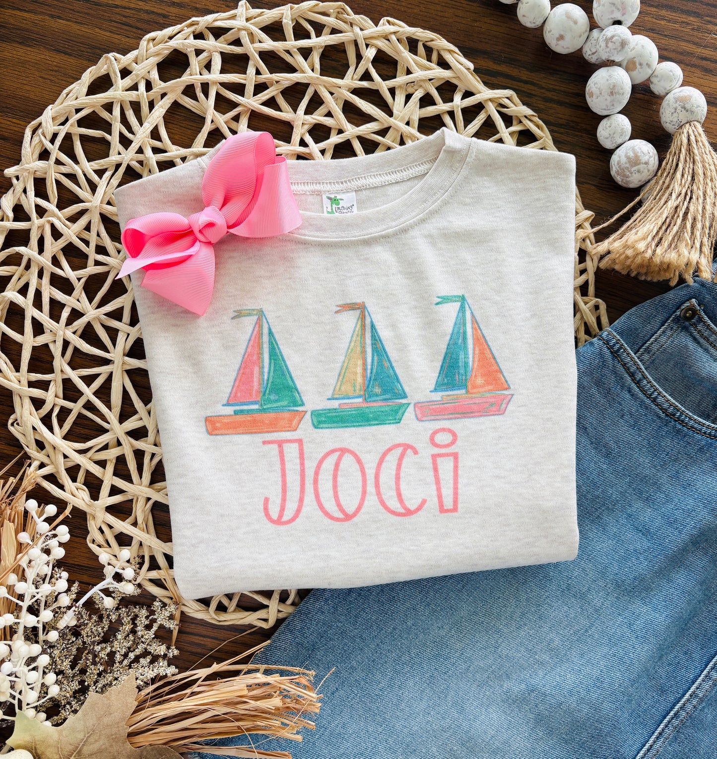 Sailboat Trio with Pink Name