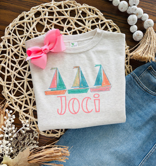 Sailboat Trio with Pink Name