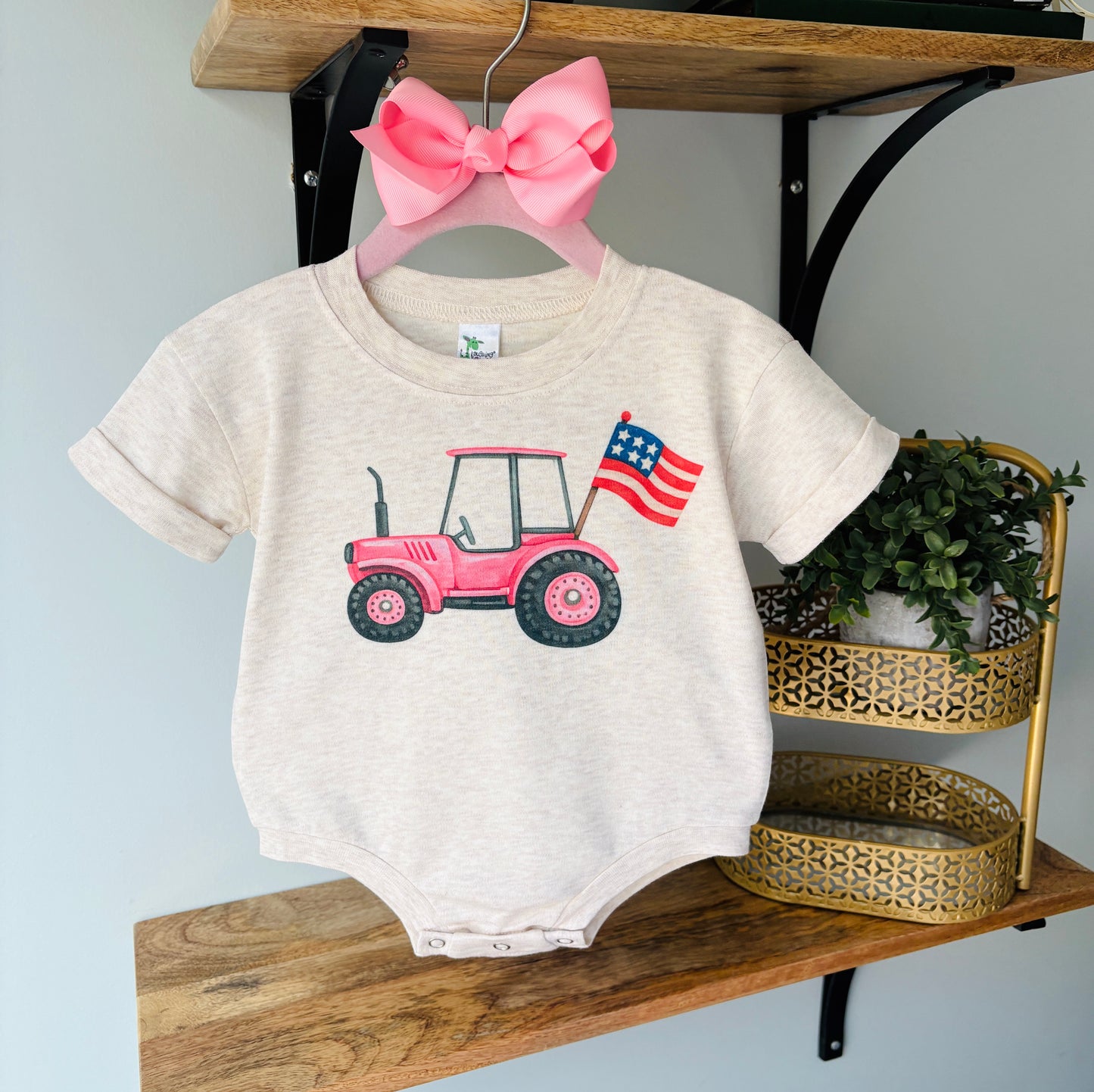 Pink Tractor with Flag