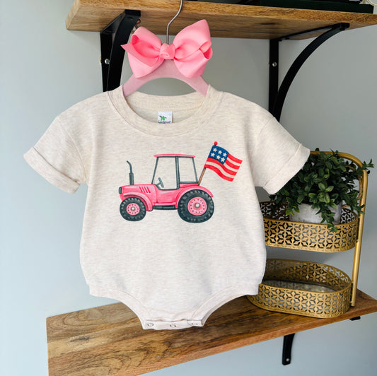 Pink Tractor with Flag