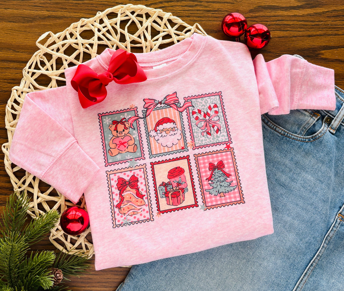 Christmas Stamps on Pink