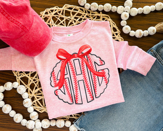 Pink Baseball Monogram with Bow on Pink