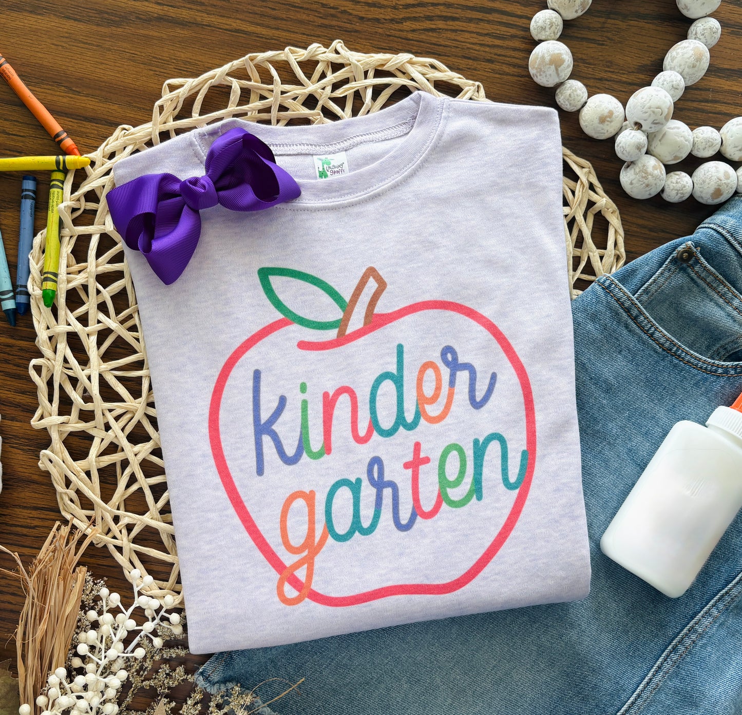 Neon Girl School Apple - Custom - Pre-K, Preschool, First, Second, Third, Fourth, Fifth. (wisteria)